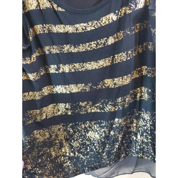 Lane Bryant Black Metallic Gold Striped High Low Tank Cross Back Sz 18/20 - Picture 2 of 9